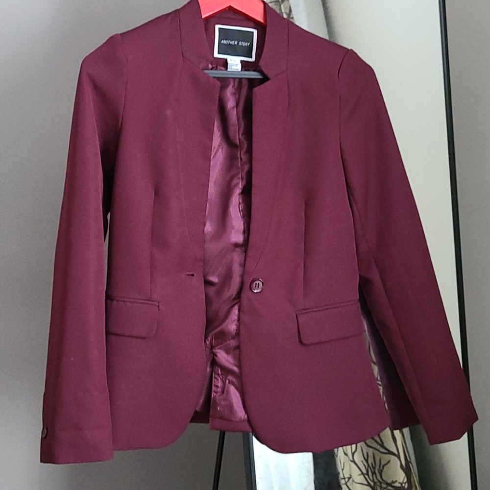 Another Story Burgundy Blazer